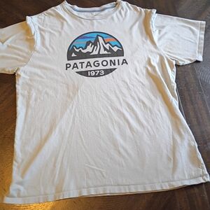Patagonia Blue Short Sleeve Tee with Mountain Graphic
